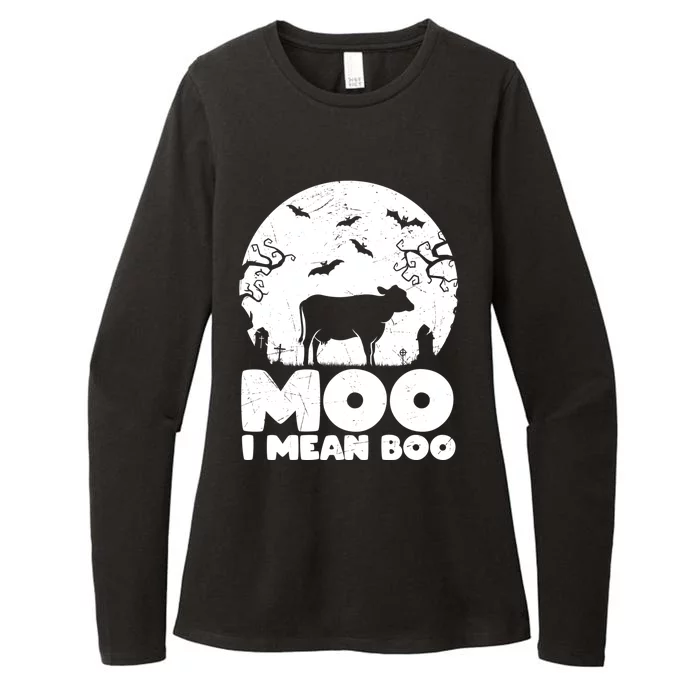 Moo I Mean Boo Funny Halloween Cow Ghost Cool Gift Womens CVC Long Sleeve Shirt