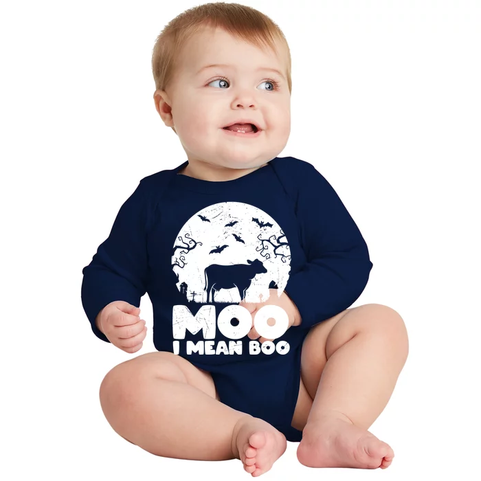 Moo I Mean Boo Funny Halloween Cow Ghost Cool Gift Baby Long Sleeve Bodysuit