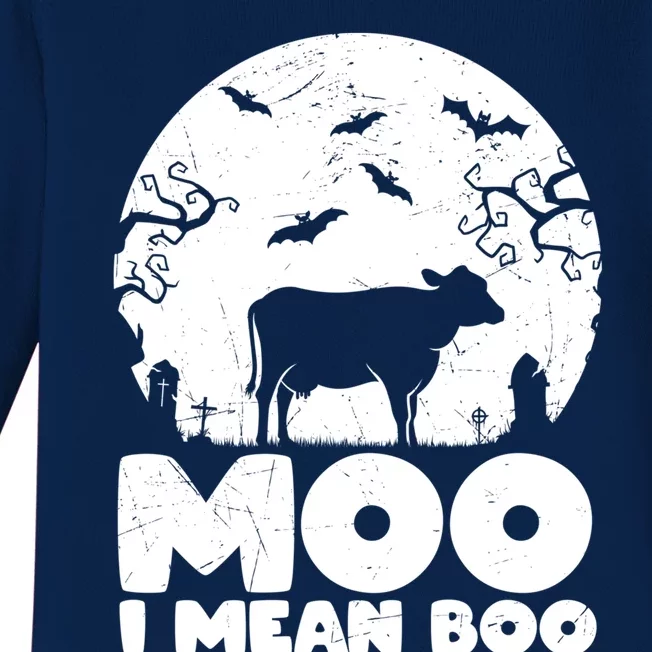 Moo I Mean Boo Funny Halloween Cow Ghost Cool Gift Baby Long Sleeve Bodysuit