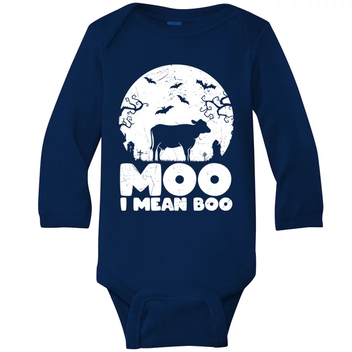 Moo I Mean Boo Funny Halloween Cow Ghost Cool Gift Baby Long Sleeve Bodysuit