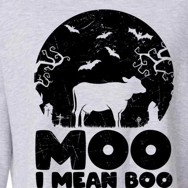 Moo I Mean Boo Funny Halloween Cow Ghost Cool Gift Cropped Pullover Crew