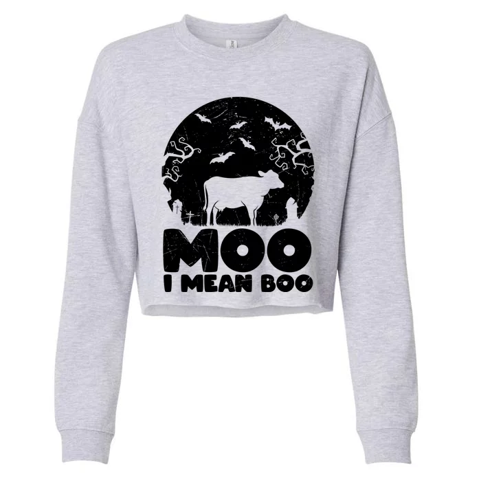 Moo I Mean Boo Funny Halloween Cow Ghost Cool Gift Cropped Pullover Crew