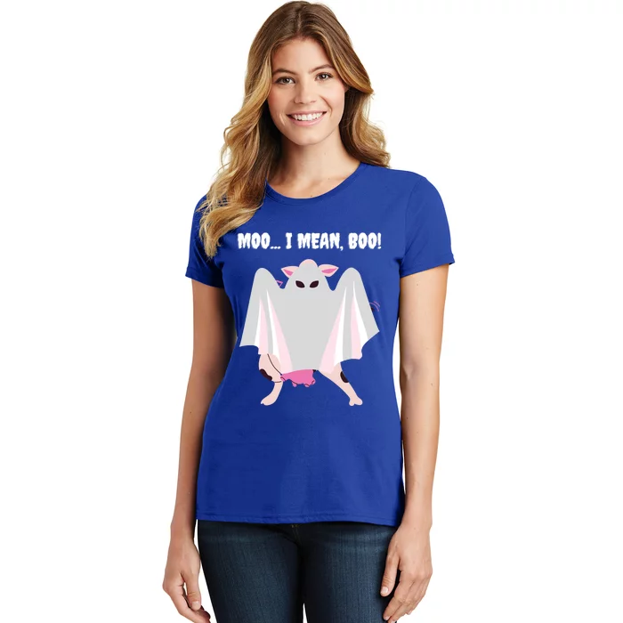 Moo I Mean Boo Funny Halloween Ghost Cow Gift Women's T-Shirt