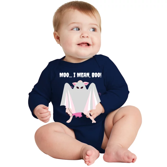 Moo I Mean Boo Funny Halloween Ghost Cow Gift Baby Long Sleeve Bodysuit