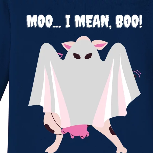 Moo I Mean Boo Funny Halloween Ghost Cow Gift Baby Long Sleeve Bodysuit