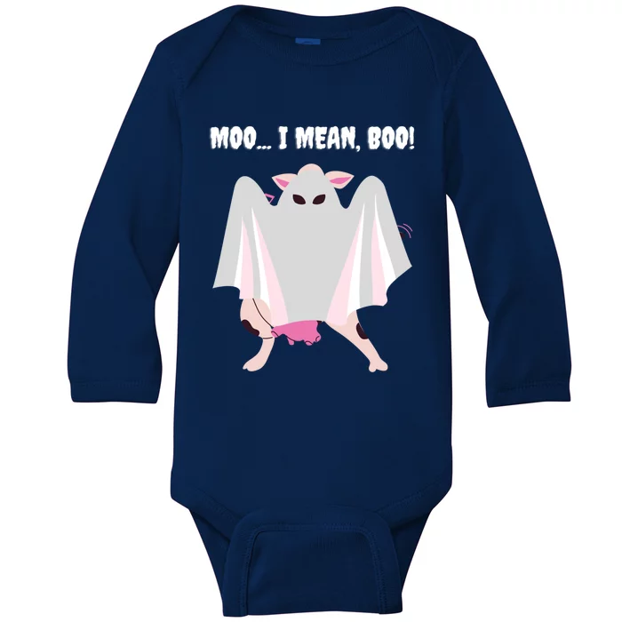 Moo I Mean Boo Funny Halloween Ghost Cow Gift Baby Long Sleeve Bodysuit