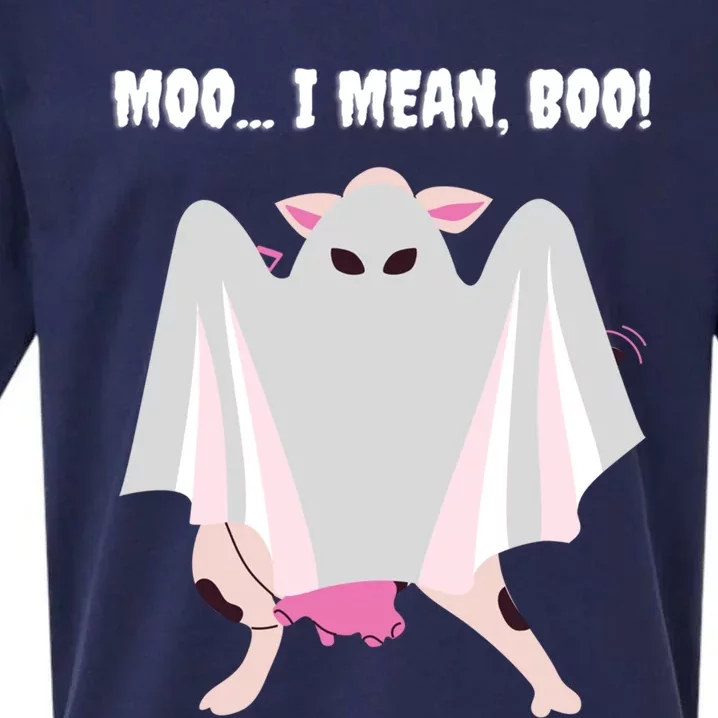 Moo I Mean Boo Funny Halloween Ghost Cow Gift Sueded Cloud Jersey T-Shirt