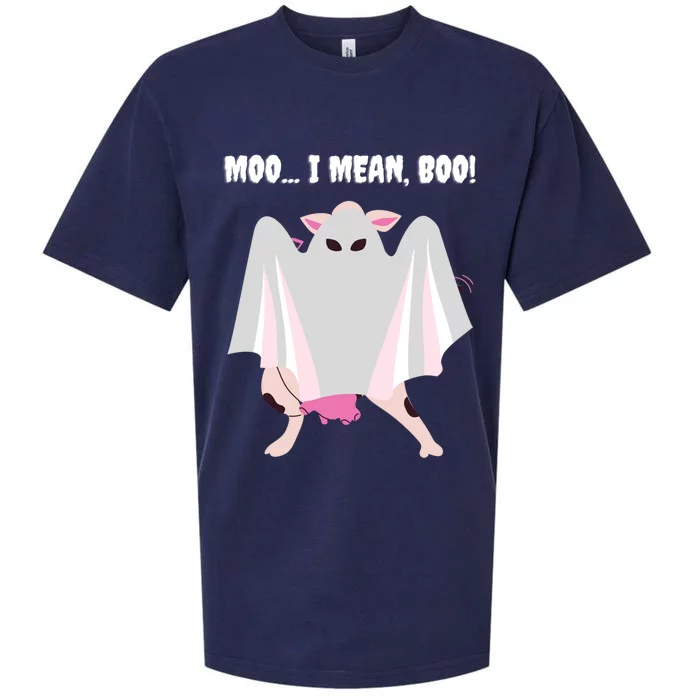 Moo I Mean Boo Funny Halloween Ghost Cow Gift Sueded Cloud Jersey T-Shirt