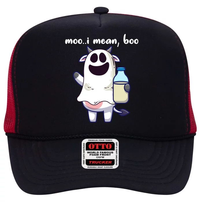 Moo I Mean Boo Funny Halloween Gift High Crown Mesh Trucker Hat