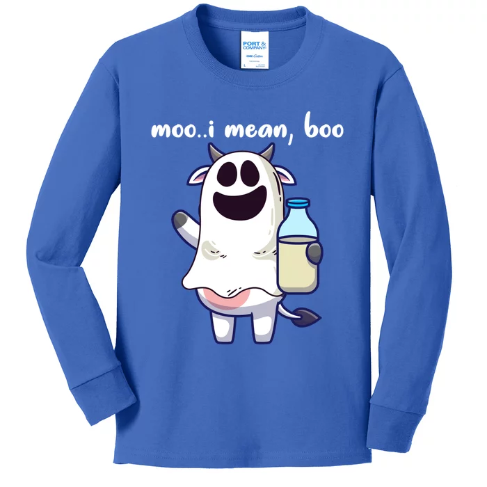 Moo I Mean Boo Funny Halloween Gift Kids Long Sleeve Shirt