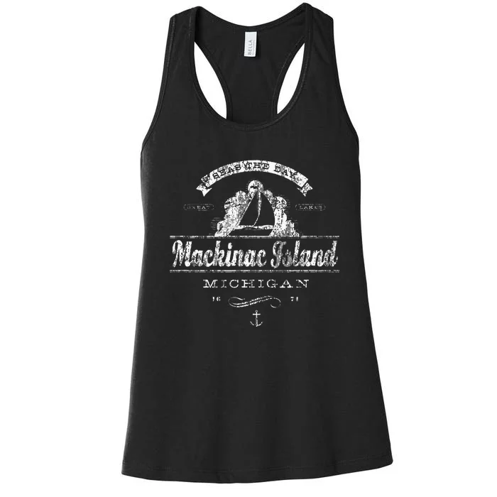 Mackinac Island MI Sailboat Vintage Nautical Women's Racerback Tank