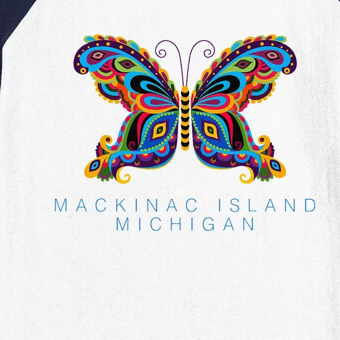 Mackinac Island Michigan Souvenir Butterfly Graphic Baseball Sleeve Shirt