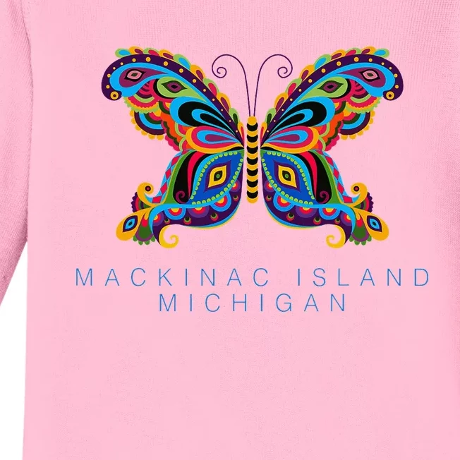 Mackinac Island Michigan Souvenir Butterfly Graphic Baby Long Sleeve Bodysuit