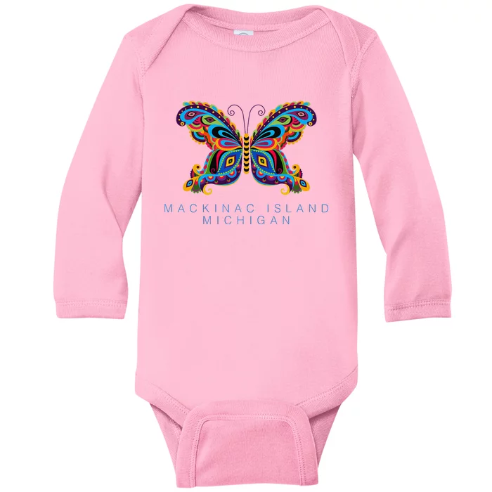 Mackinac Island Michigan Souvenir Butterfly Graphic Baby Long Sleeve Bodysuit