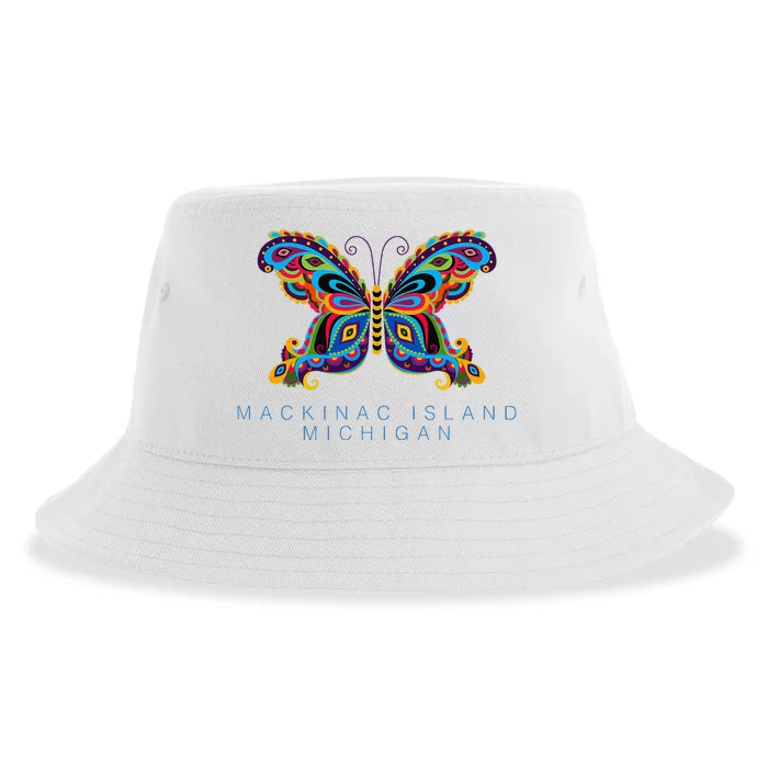 Mackinac Island Michigan Souvenir Butterfly Graphic Sustainable Bucket Hat