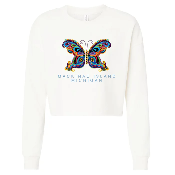 Mackinac Island Michigan Souvenir Butterfly Graphic Cropped Pullover Crew