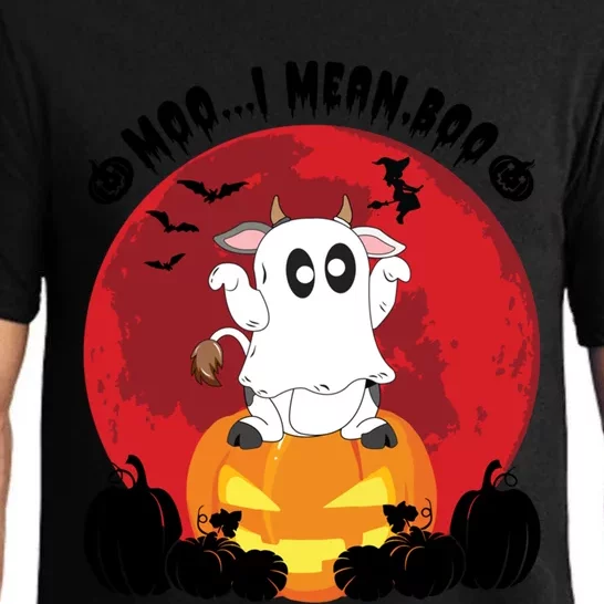 Moo I Mean Boo Ghost Cow Ghost Halloween Gift Pajama Set