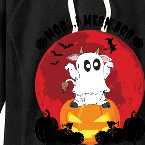 Moo I Mean Boo Ghost Cow Ghost Halloween Gift Women's Fleece Hoodie