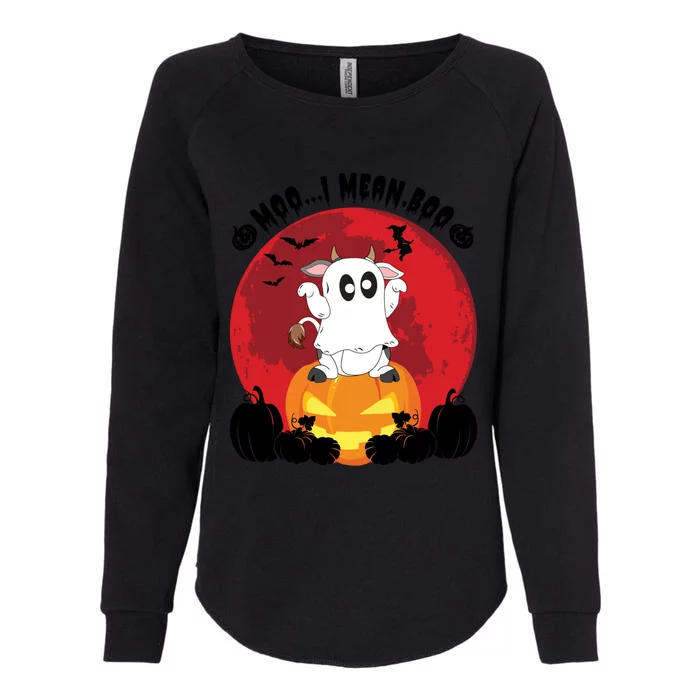 Moo I Mean Boo Ghost Cow Ghost Halloween Gift Womens California Wash Sweatshirt