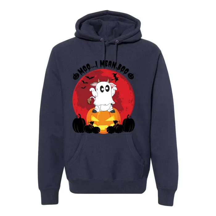 Moo I Mean Boo Ghost Cow Ghost Halloween Gift Premium Hoodie