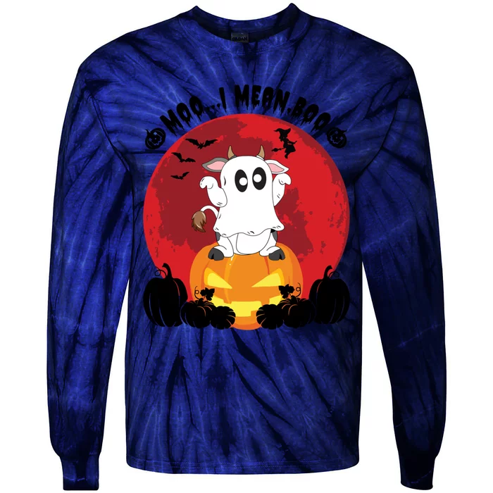 Moo I Mean Boo Ghost Cow Ghost Halloween Gift Tie-Dye Long Sleeve Shirt