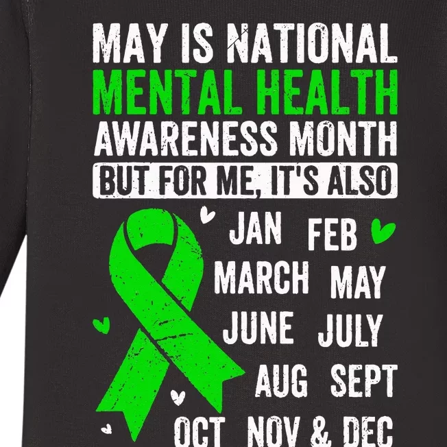 May Is Mental Health Awareness Month Green Ribbon Support Baby Long Sleeve Bodysuit