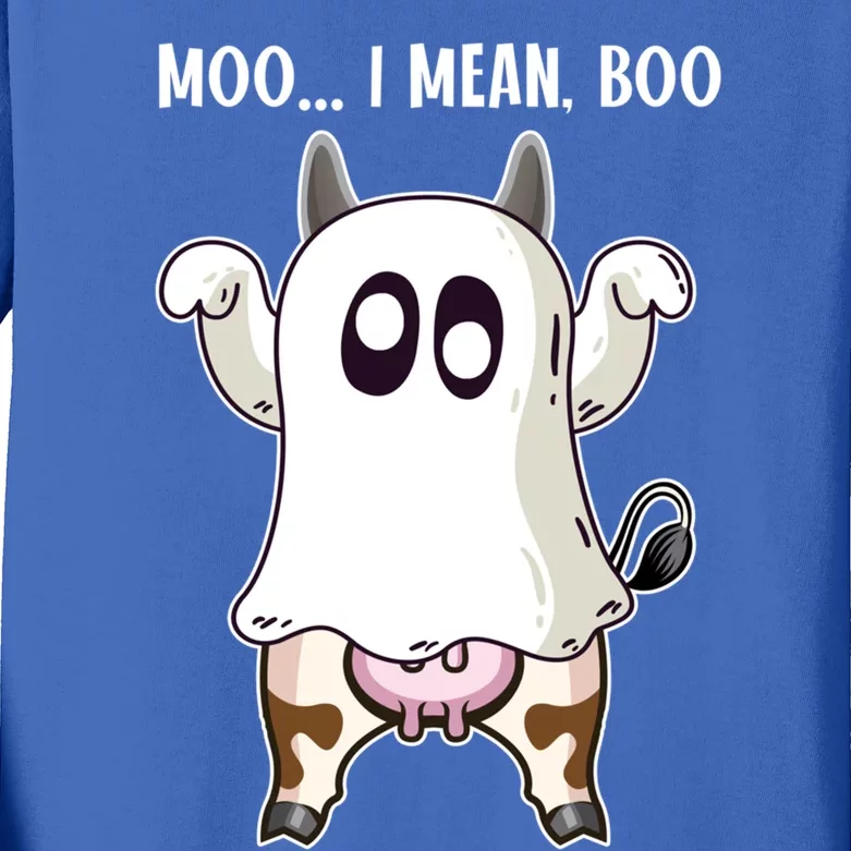 Moo I Mean Boo Ghost Cow Halloween Cow Lover Halloween Farm Gift Kids Long Sleeve Shirt