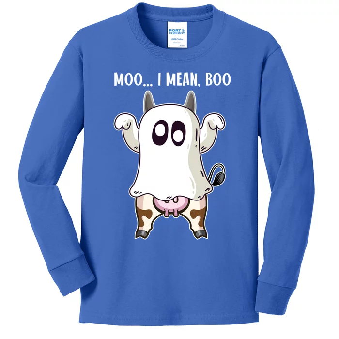 Moo I Mean Boo Ghost Cow Halloween Cow Lover Halloween Farm Gift Kids Long Sleeve Shirt