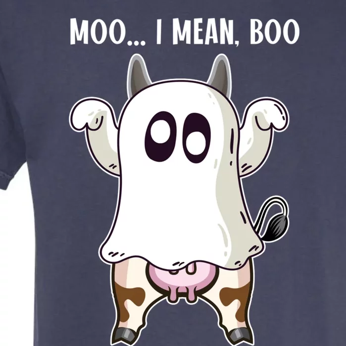 Moo I Mean Boo Ghost Cow Halloween Cow Lover Halloween Farm Gift Garment-Dyed Heavyweight T-Shirt