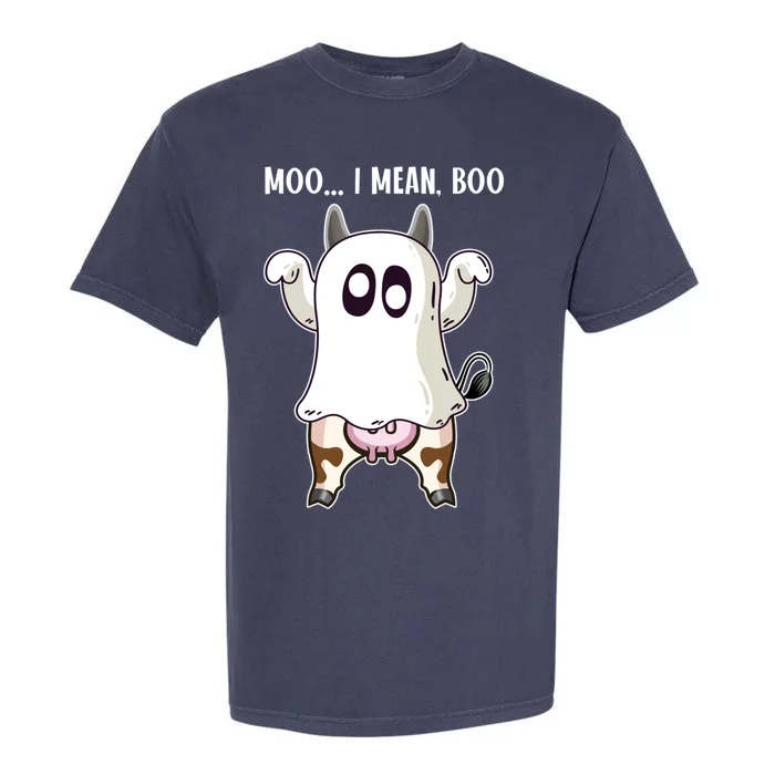 Moo I Mean Boo Ghost Cow Halloween Cow Lover Halloween Farm Gift Garment-Dyed Heavyweight T-Shirt