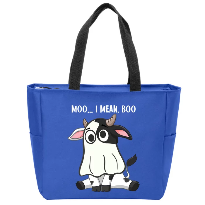 Moo I Mean Boo Ghost Cow Halloween Cow Lover Halloween Farm Gift Zip Tote Bag