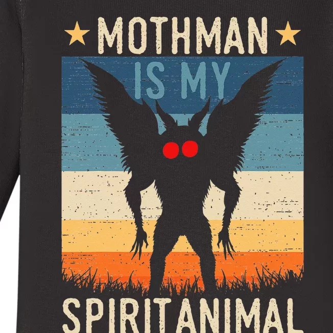 Mothman Is My Spirit Animal! Retro Mothman Quote Cryptid Baby Long Sleeve Bodysuit