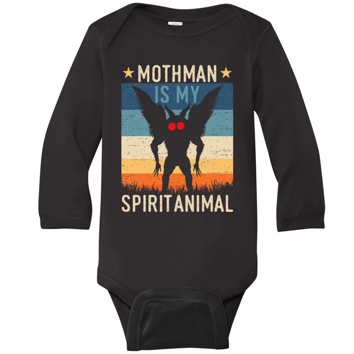 Mothman Is My Spirit Animal! Retro Mothman Quote Cryptid Baby Long Sleeve Bodysuit