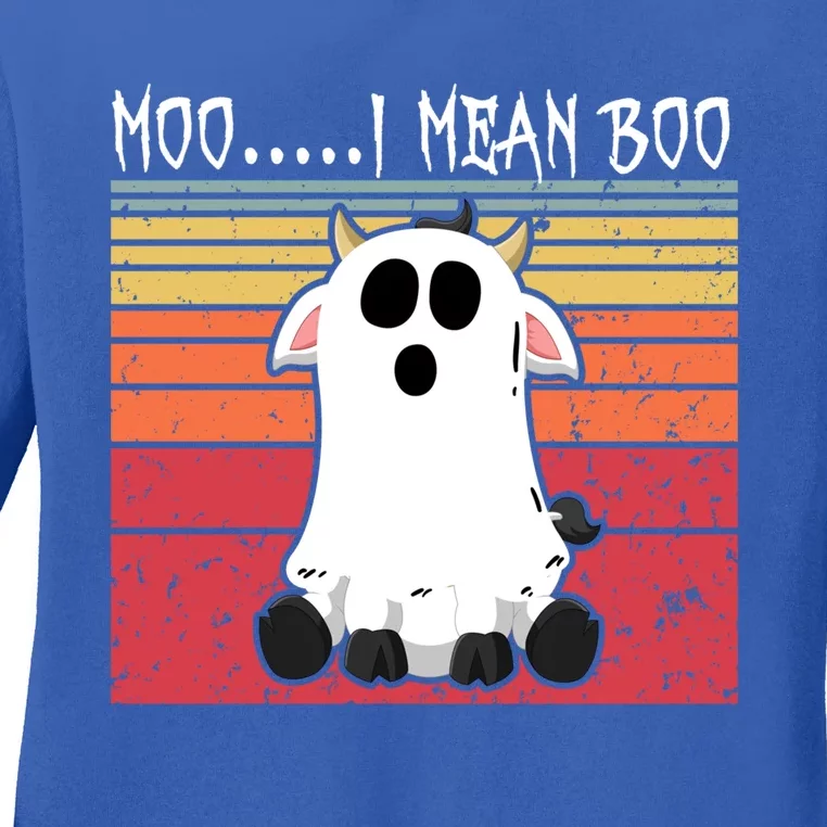 Moo I Mean Boo Ghost Cow Halloween Farmer Funny Gift Ladies Long Sleeve Shirt