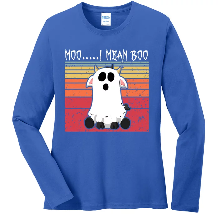 Moo I Mean Boo Ghost Cow Halloween Farmer Funny Gift Ladies Long Sleeve Shirt