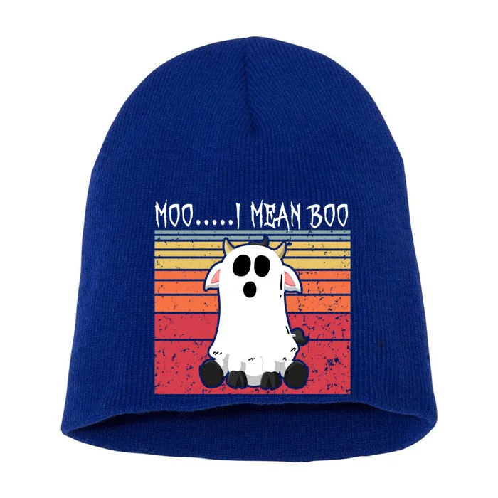 Moo I Mean Boo Ghost Cow Halloween Farmer Funny Gift Short Acrylic Beanie