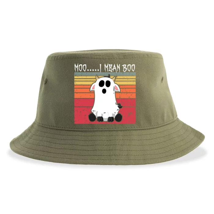 Moo I Mean Boo Ghost Cow Halloween Farmer Funny Gift Sustainable Bucket Hat