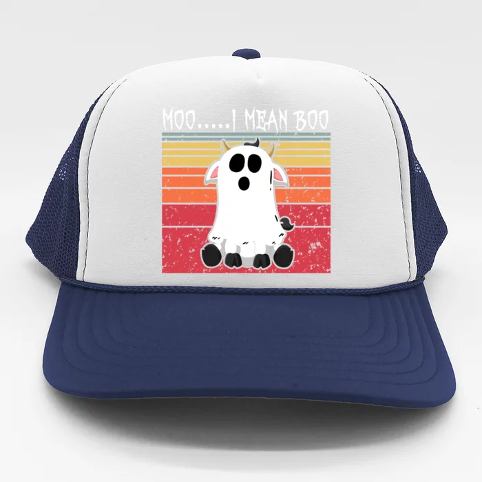 Moo I Mean Boo Ghost Cow Halloween Farmer Funny Gift Trucker Hat