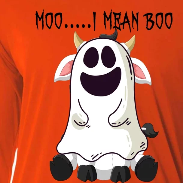 Moo I Mean Boo Ghost Cow Halloween Farmer Gift Cooling Performance Long Sleeve Crew