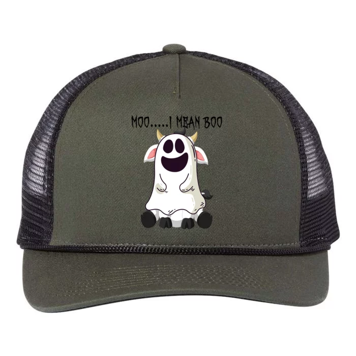 Moo I Mean Boo Ghost Cow Halloween Farmer Gift Retro Rope Trucker Hat Cap