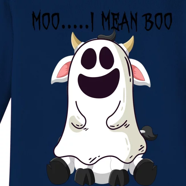 Moo I Mean Boo Ghost Cow Halloween Farmer Gift Baby Long Sleeve Bodysuit