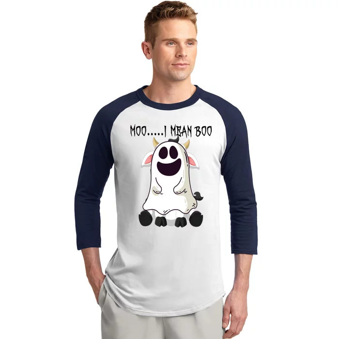 Moo I Mean Boo Ghost Cow Halloween Farmer Gift Baseball Sleeve Shirt