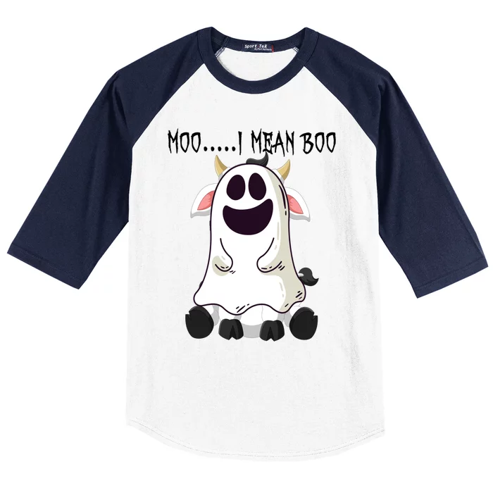 Moo I Mean Boo Ghost Cow Halloween Farmer Gift Baseball Sleeve Shirt