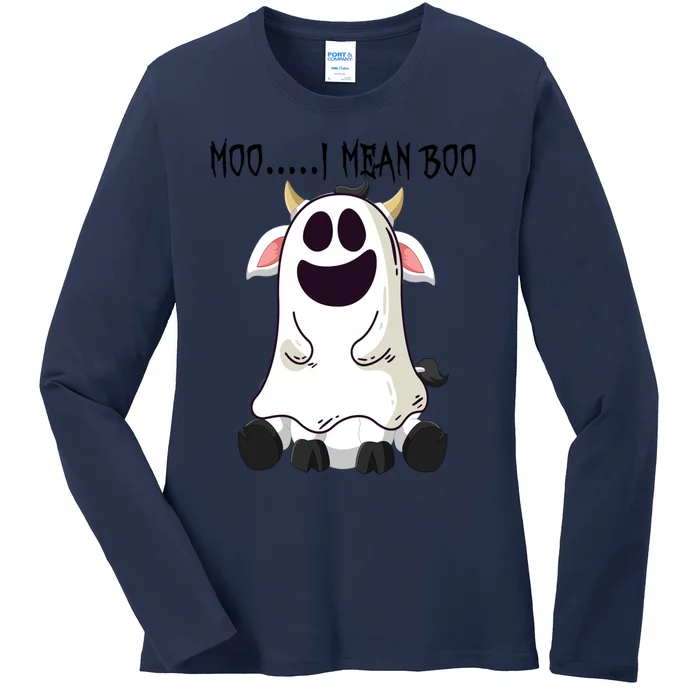 Moo I Mean Boo Ghost Cow Halloween Farmer Gift Ladies Long Sleeve Shirt