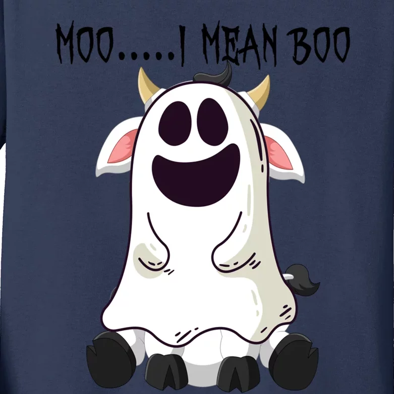 Moo I Mean Boo Ghost Cow Halloween Farmer Gift Kids Long Sleeve Shirt