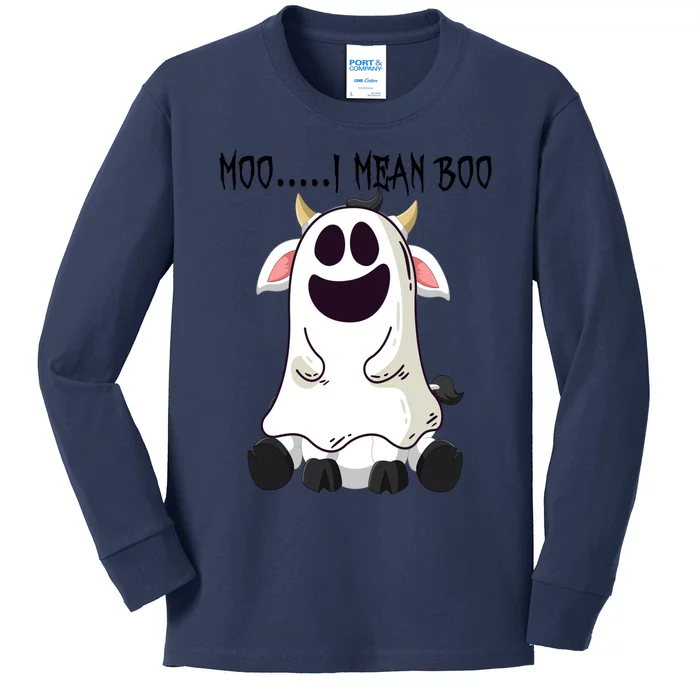 Moo I Mean Boo Ghost Cow Halloween Farmer Gift Kids Long Sleeve Shirt