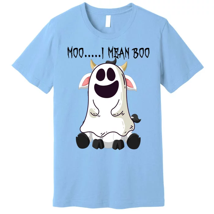 Moo I Mean Boo Ghost Cow Halloween Farmer Gift Premium T-Shirt