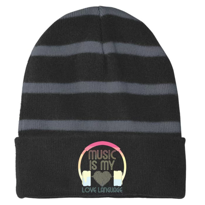 Music Is My Love Language Cute Heart Waves For Music Lover Striped Beanie with Solid Band