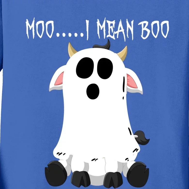 Moo I Mean Boo Ghost Cow Halloween Farmer Funny Gift Kids Long Sleeve Shirt