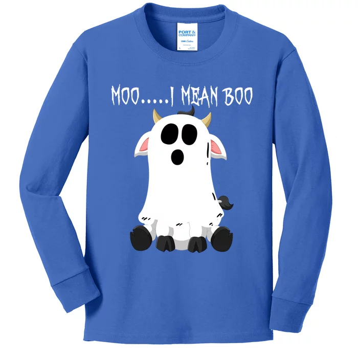 Moo I Mean Boo Ghost Cow Halloween Farmer Funny Gift Kids Long Sleeve Shirt